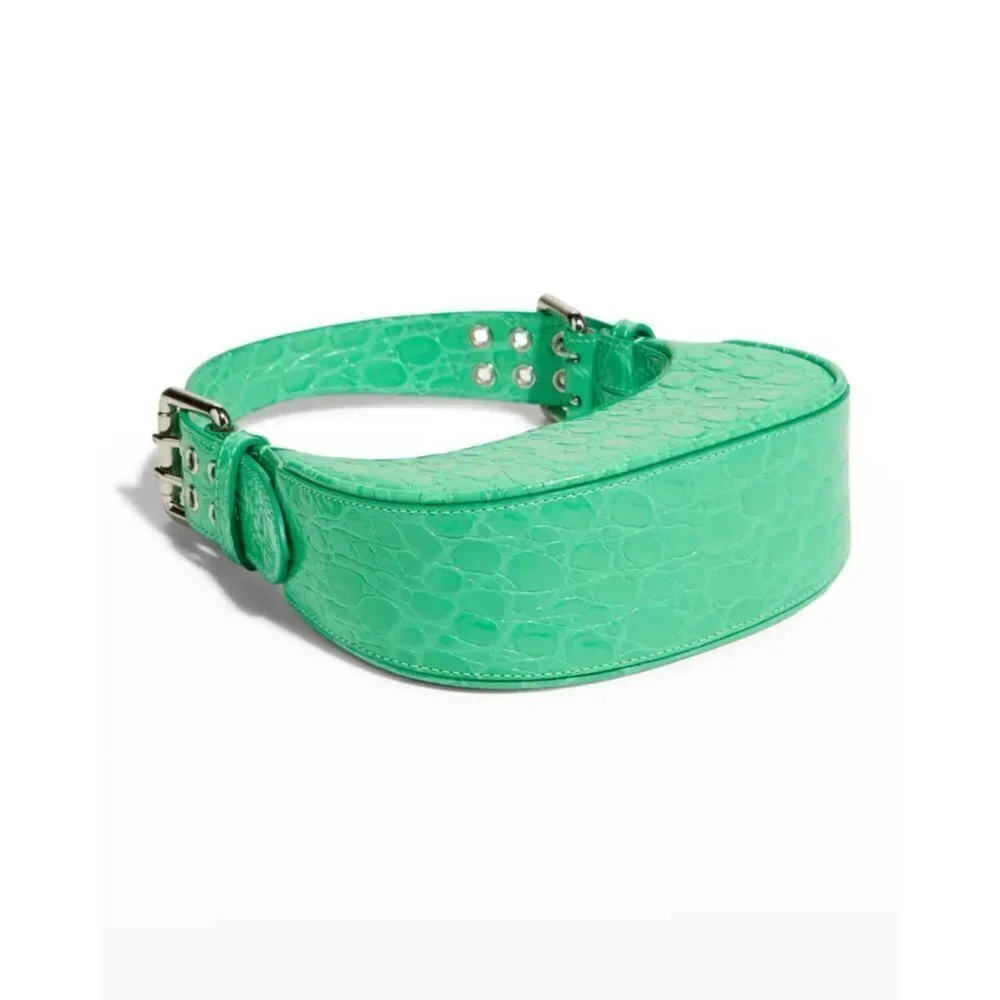 By Far Mini Soho Super Green Circular Croco Embossed Leather- Color Super Green - Picture 5 of 10